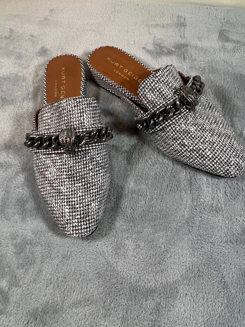 Kurt Geiger London Eagle Chain Mule Loafers Houndstooth Studded Slip On EU 36.5